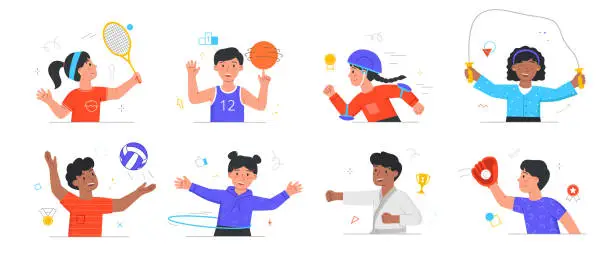 Vector illustration of Happy children playing sport game