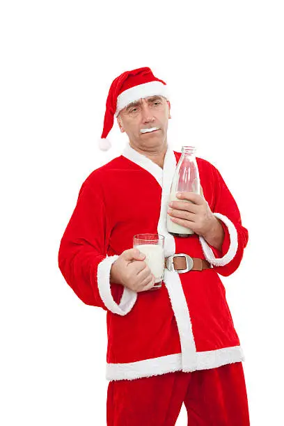 drunken with disguise Santa Claus on white