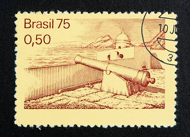 istock Brazilian postage stamp, on black background. 135290982