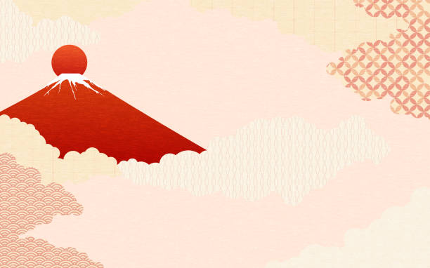 赤い富士と日の出、日本の雲の海背景 - 富士山点のイラスト素材／クリップアート素材／マンガ素材／アイコン素材