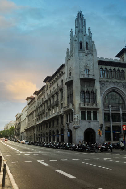 Evening Avenue at the Gothic Quarter. stock photo