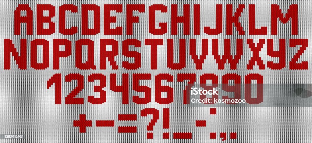 Alphabet Knitted On A White Background With Red Yarn Stock Illustration