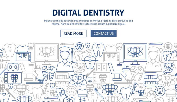 digitales dentistry banner design - human teeth dental equipment three dimensional shape technology stock-grafiken, -clipart, -cartoons und -symbole