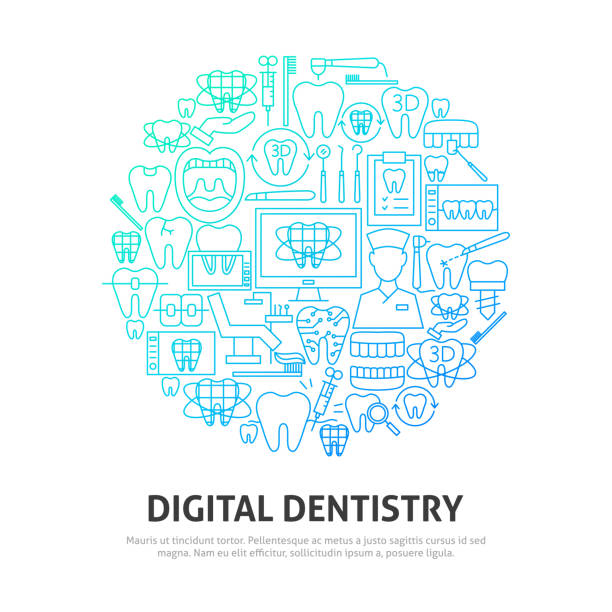 digitales dentistry circle konzept - human teeth dental equipment three dimensional shape technology stock-grafiken, -clipart, -cartoons und -symbole