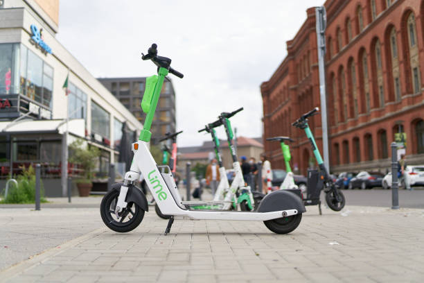 Parked e-scooter of the Lime group in Berlin stock photo
