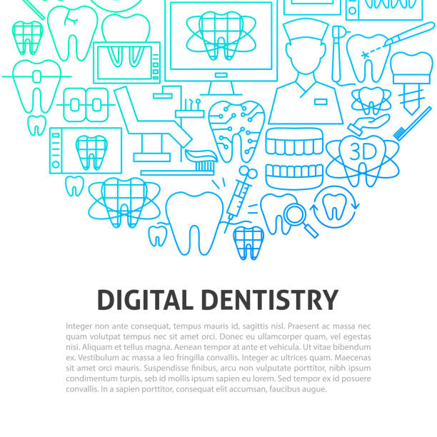 digitales zahnmedizin-linienkonzept - human teeth dental equipment three dimensional shape technology stock-grafiken, -clipart, -cartoons und -symbole