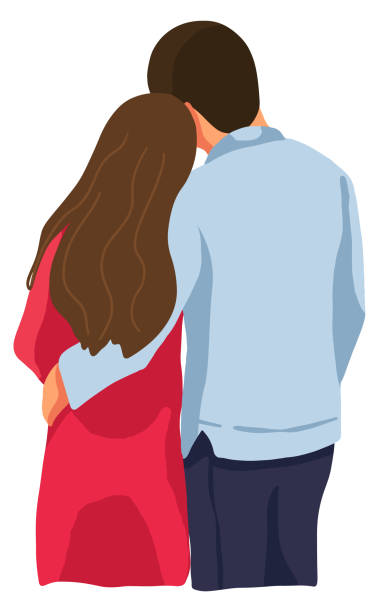 Romantic Couple Cuddling Man And Woman Hugging Love Relationship Flat  Vector Illustration Cartoon Colored Clipart Isolated On White Element For  St Valentines Holiday Design Decor Card Stock Illustration - Download Image  Now -