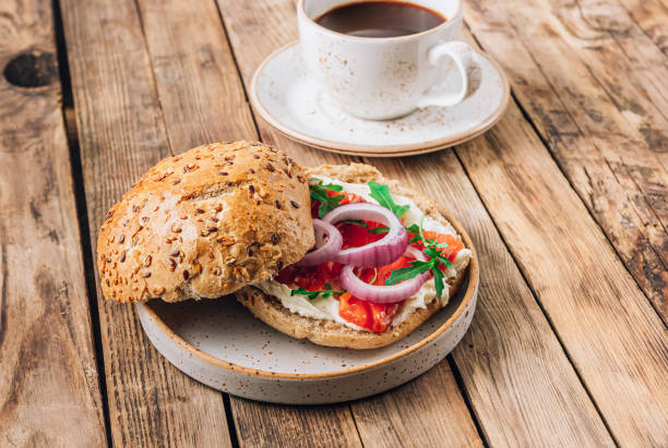 istock Burger with smoked salmon and cream cheese 1352916459