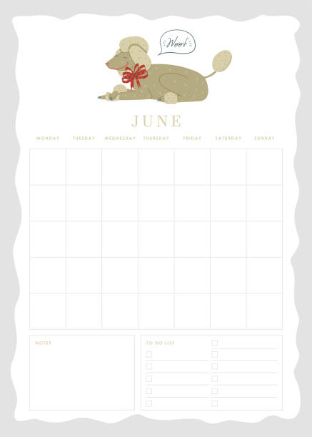 ilustrações de stock, clip art, desenhos animados e ícones de vertical vector blank undated monthly planner. june - standard poodle