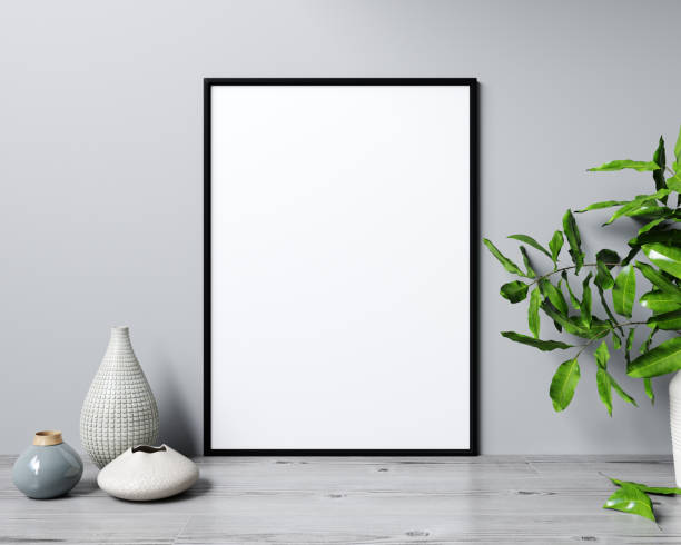 istock mockup poster frame in modern interior background, Scandinavian style, 3D rendering 1352920039