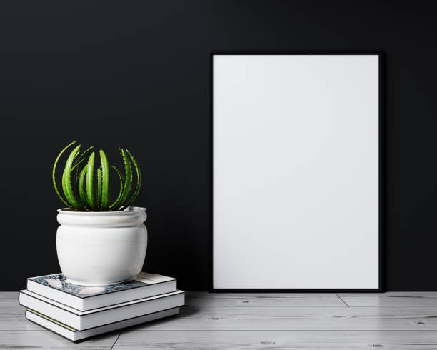 istock Mock up poster in modern interior background, black background, 3D rendering 1352920042