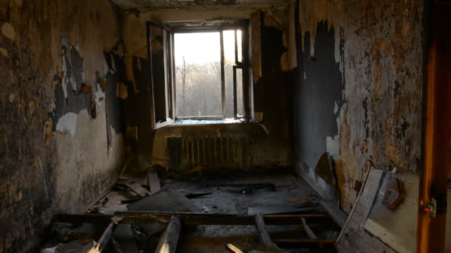 Small room interior after fire