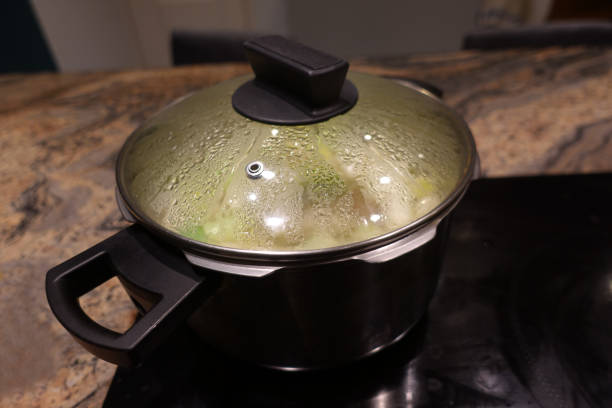 istock Steaming a casserole vegetable soup on a ceramic hob 1352925102