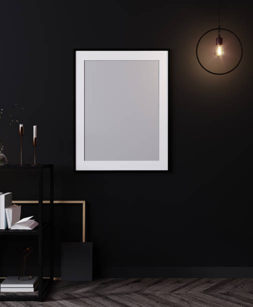 istock Mockup poster frame in modern black interior background, Scandinavian style, 3D render, 3D illustration 1352932659