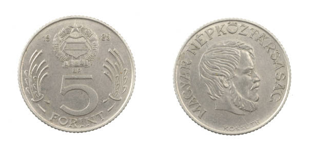istock Hungary five forint coin on a white isolated background 1352933927