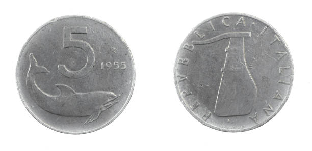 istock Italy five lire coin on a white isolated background 1352933932