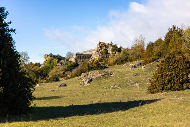 View of the medieval village of La Couvertoirade in Larzac (Occitanie, France) stock photo