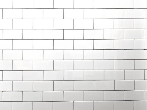 seamless white bathroom wall tiles. pattern, brick texture for background - azulejo imagens e fotografias de stock