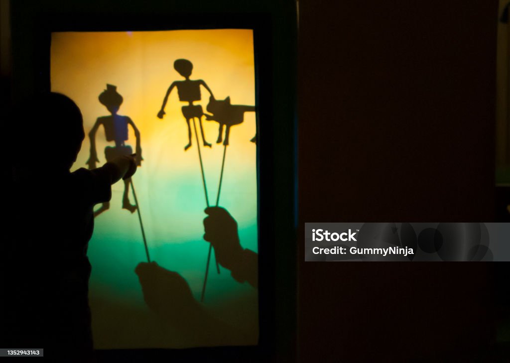Shadow Puppet Show Skeleton for Halloween Shadow Puppet Show with Skeleton for children on Halloween Puppet Show Stock Photo