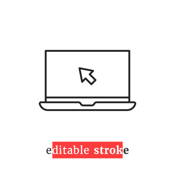 ikona laptopa z minimalnym edytowalnym obrysem - buy push button interface icons computer mouse stock illustrations