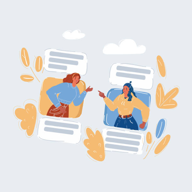 istock Vector illustration of with angry women quarreling by smartphon. Online conversation concept. 1352945936