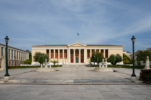Athens, Greece. November 2021. external view of the Athens university building in the city center