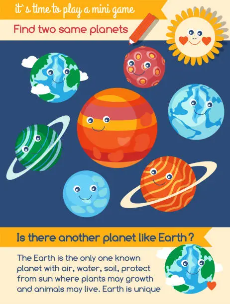 Vector illustration of Mini game Earth day Find two same planets