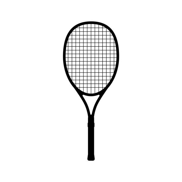 теннисная ракетка векторный значок черный классический рисунок. икона теннисной ракетки - silhouette tennis racket tennis racket stock illustrations