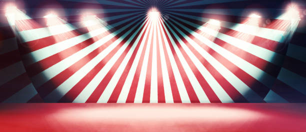Abstract red sunlight horizontal background. Grunge circus vintage background. Paper cut circus panel. 3d illustration