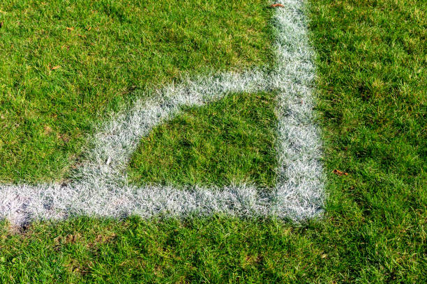 Soccer field corner painted on green grass