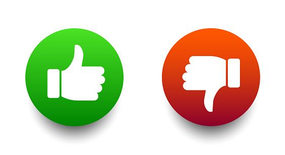 Thumbs up and thumbs down icon, like and deslike symbos. Vector illustration