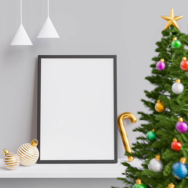 istock Christmas interior with Frame mockup in living room 1352959456