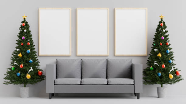istock Christmas interior with Frame mockup in living room 1352959462