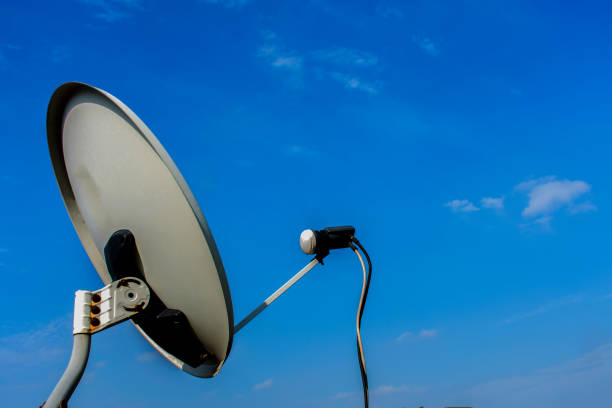 White satellite antenna with blue sky