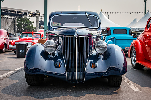 Reno, NV - August 6, 2021: 1936 Ford Model 68 Deluxe Tudor Slantback Sedan at a local car show.