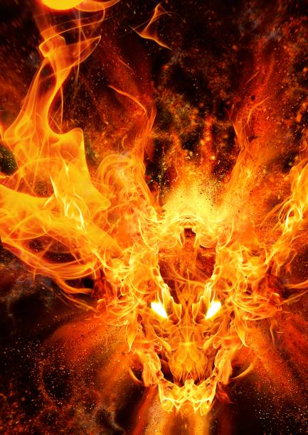 istock Illustration of a fire dragon swirling 1352978409