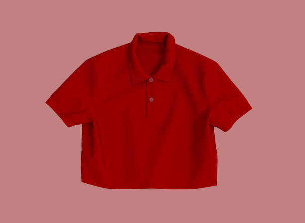 макет женской укороченой рубашки поло спереди - shirt polo shirt red collar стоковые фото и изображения