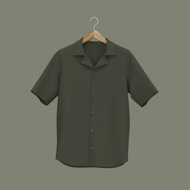 istock Short-sleeve camp shirt mockup 1352981709