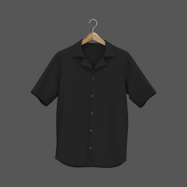 istock Short-sleeve camp shirt mockup 1352981725