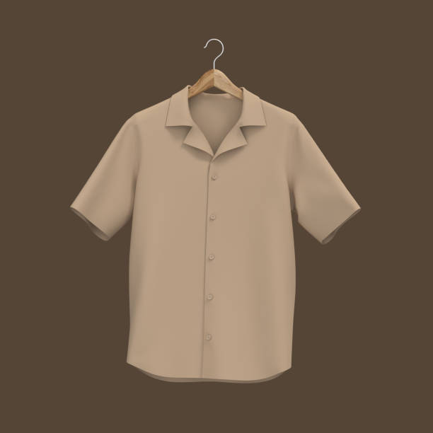 istock Short-sleeve camp shirt mockup 1352981726