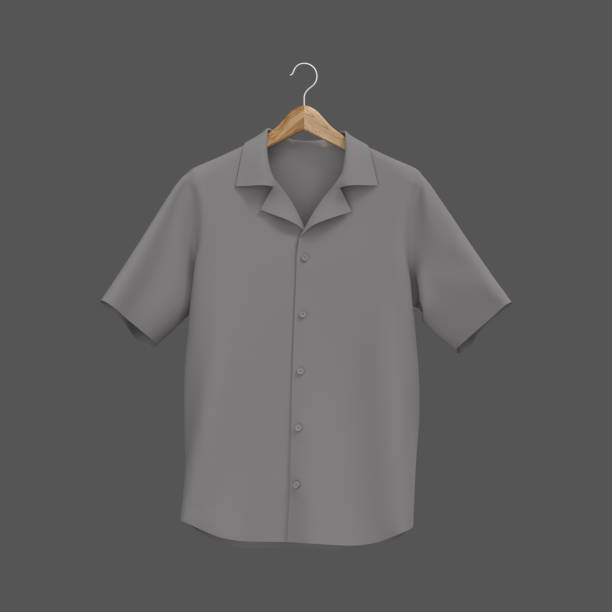 istock Short-sleeve camp shirt mockup 1352981750