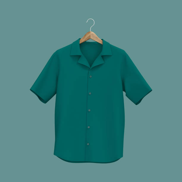 istock Short-sleeve camp shirt mockup 1352981760