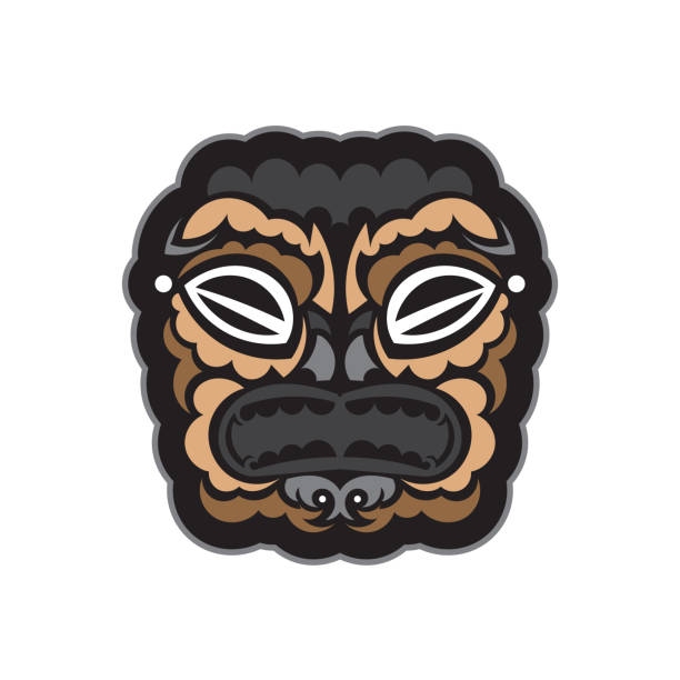istock Maori pattern face. Samoan style mask. Polynesian print for T-shirts, cups, phone cases and more. Exclusive corporate identity. Vector illustration. 1352982498