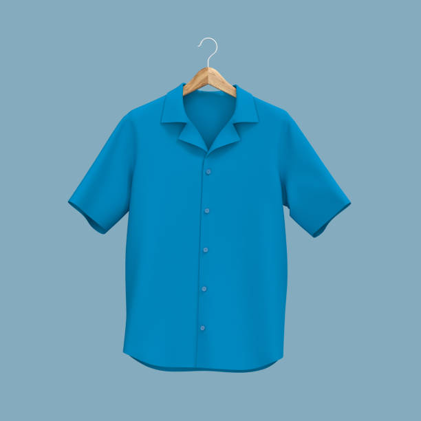 istock Short-sleeve camp shirt mockup 1352983507