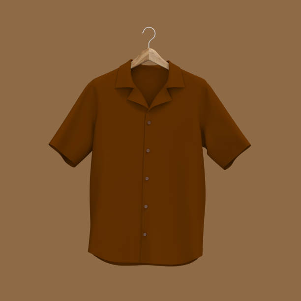 istock Short-sleeve camp shirt mockup 1352983603