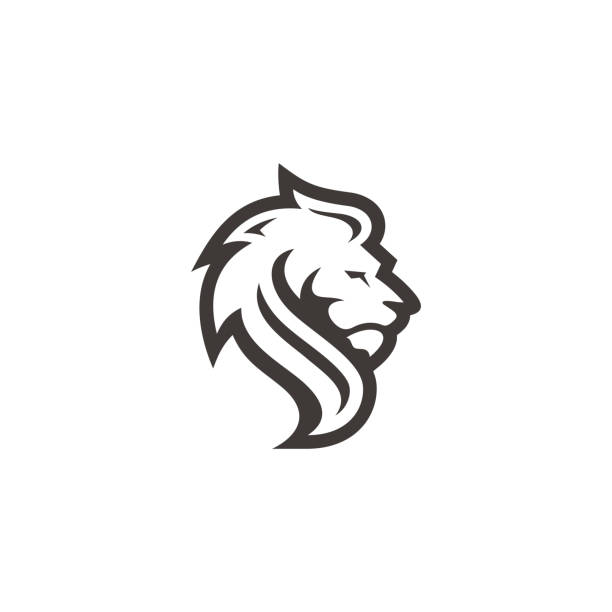 ilustraciones, imágenes clip art, dibujos animados e iconos de stock de contorno león cabeza de león cara cabello silueta icono de logotipo con color blanco y negro - león