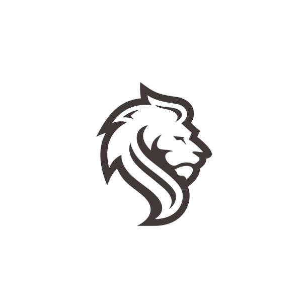 illustrations, cliparts, dessins animés et icônes de contour lion tête de lion visage visage silhouette logo icône avec couleur noir et blanc - lion