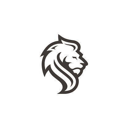 Outline lion leo head face hair silhouette logo icon with black and white color