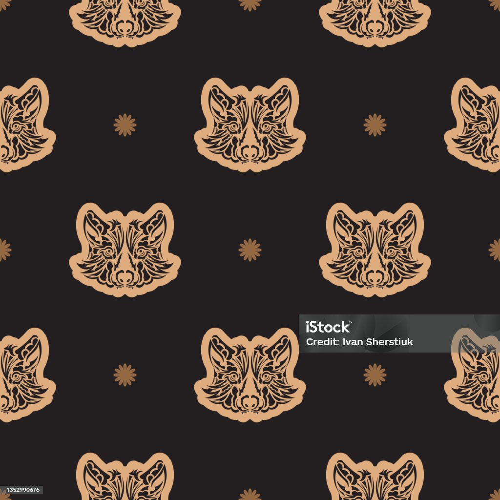 Wolf Back Pattern Seamless Pattern With The Face Of A Wolf Good Covers Fabrics Postcards ...