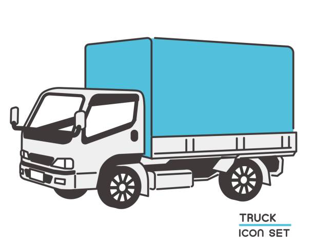 ilustracja wektorowa prostej ciężarówki o różnych kątach / samochodu / transportu / dostawy do domu - truck semi truck pick up truck car transporter stock illustrations